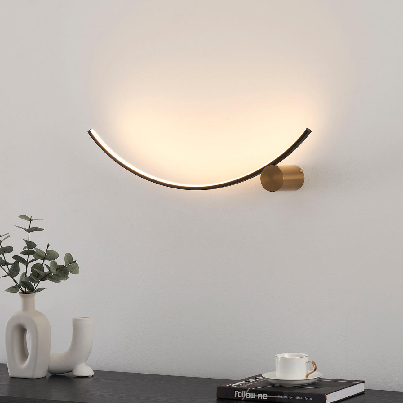 WANDLEUCHTE Curva, Schwarz und gold, 58cm - Goldfarben, Metall (14/58/58cm) - KOSILUM