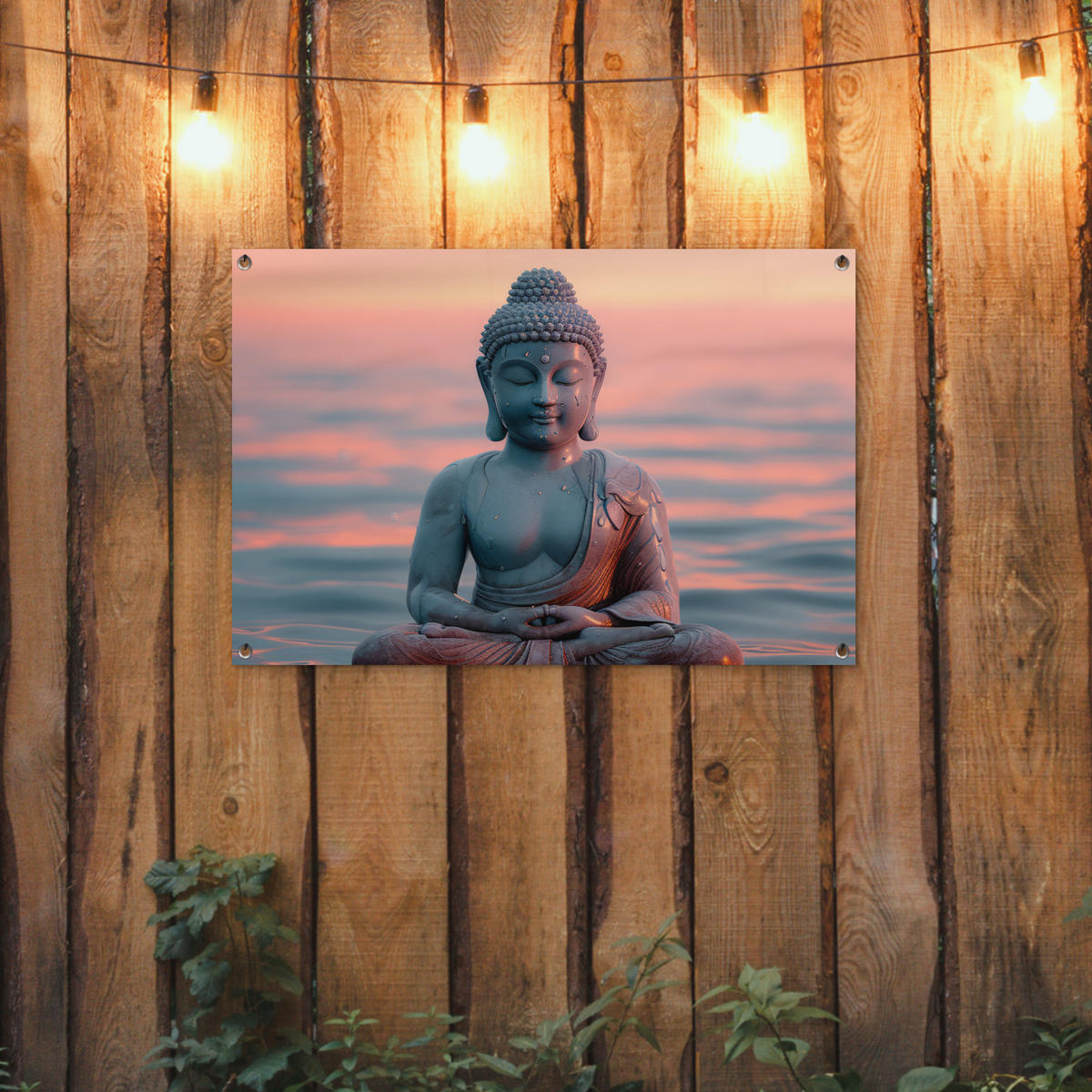ZAHRADNÍ PLAKÁT Buddha - Socha - Buddha - Voda - Umění - Buddha 90x60 cm - šedohnědá, plast (90/60/0.2cm) - OnlyWow