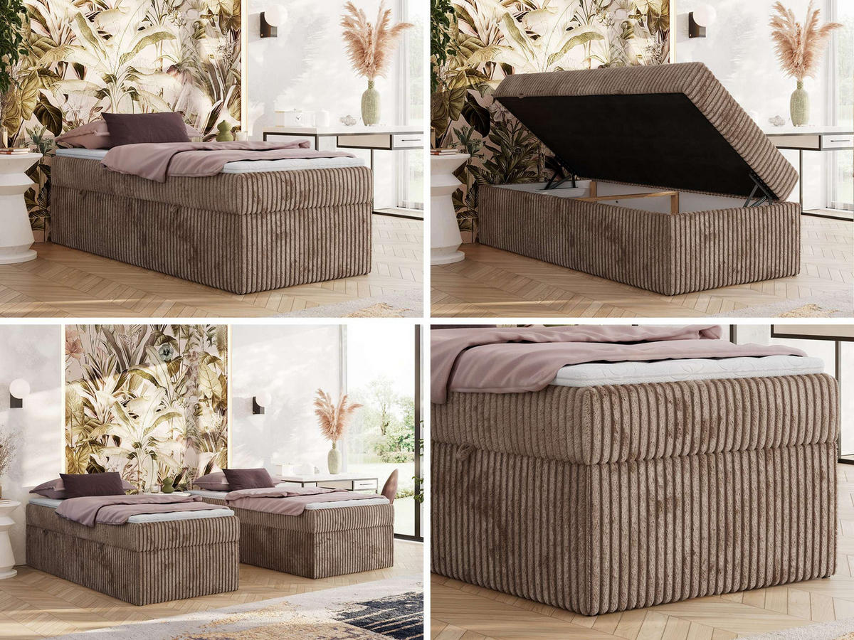 BOXBETT ZERO 90/200 - Braun Cord - H4 - Topper Visco - Braun, Textil (90/200cm) - MKS