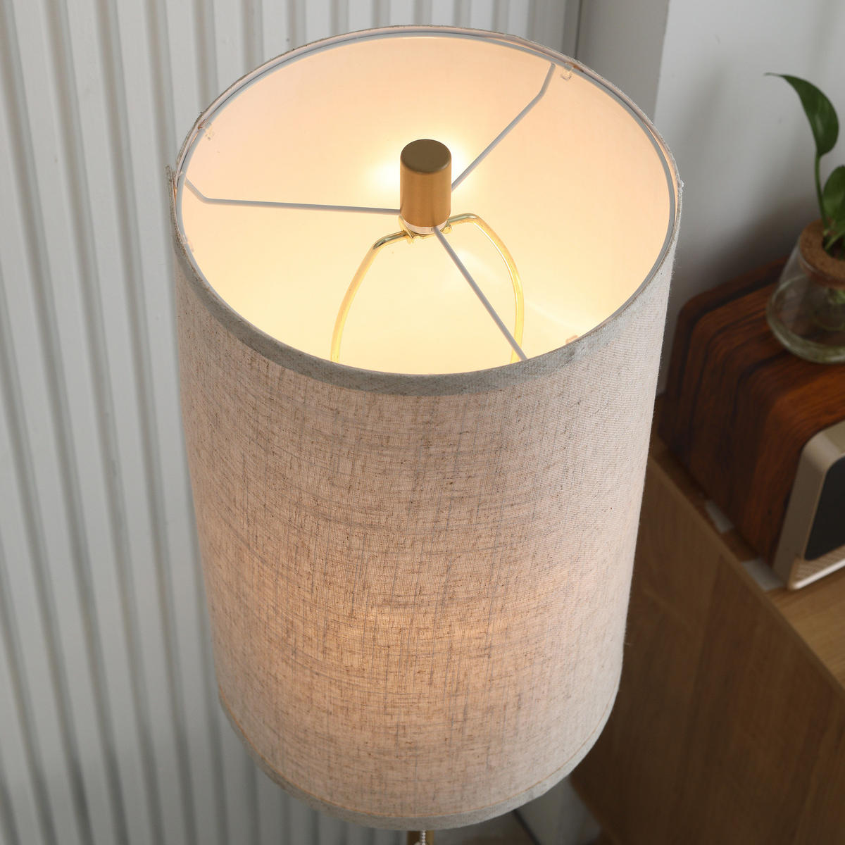 STEHLAMPE Leinen Stahl Cremeweiß - Weiß, Textil (25.5/25.5/157cm) - HOMCOM