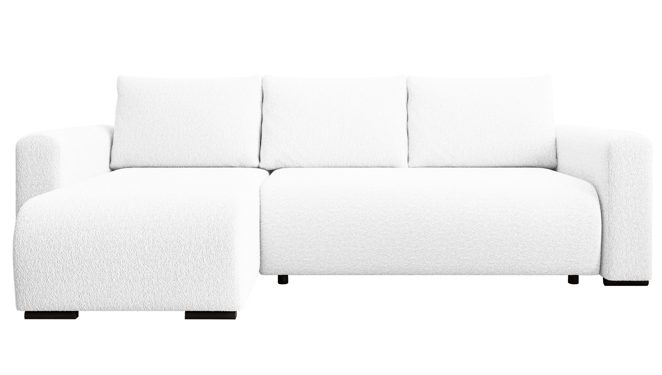 ECKSOFA DORA L, Eckcouch in L-Form mit Schlaffunktion und Bettkasten, Farbe: Weiß, Bouclé-Stoff, Ottomane Links - Weiß, Textil (240/143cm) - Storez24