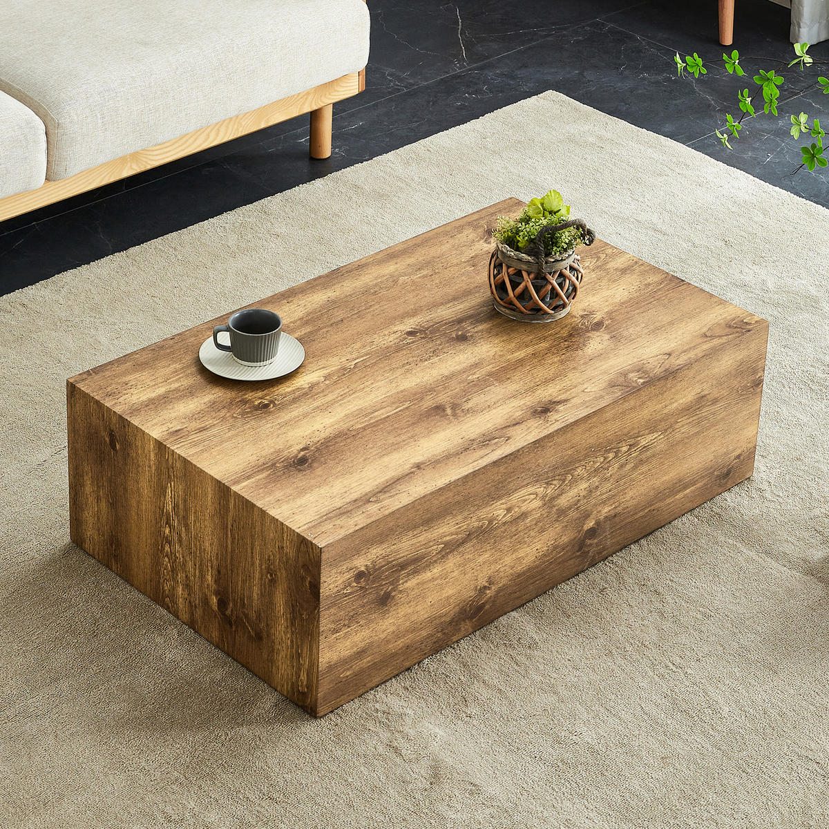 COUCHTISCH aus MDF 90x50x30 cm in Naturfarben mit rutschfesten Füßen - Naturfarben, Holzwerkstoff (90/50/30cm) - Modfu