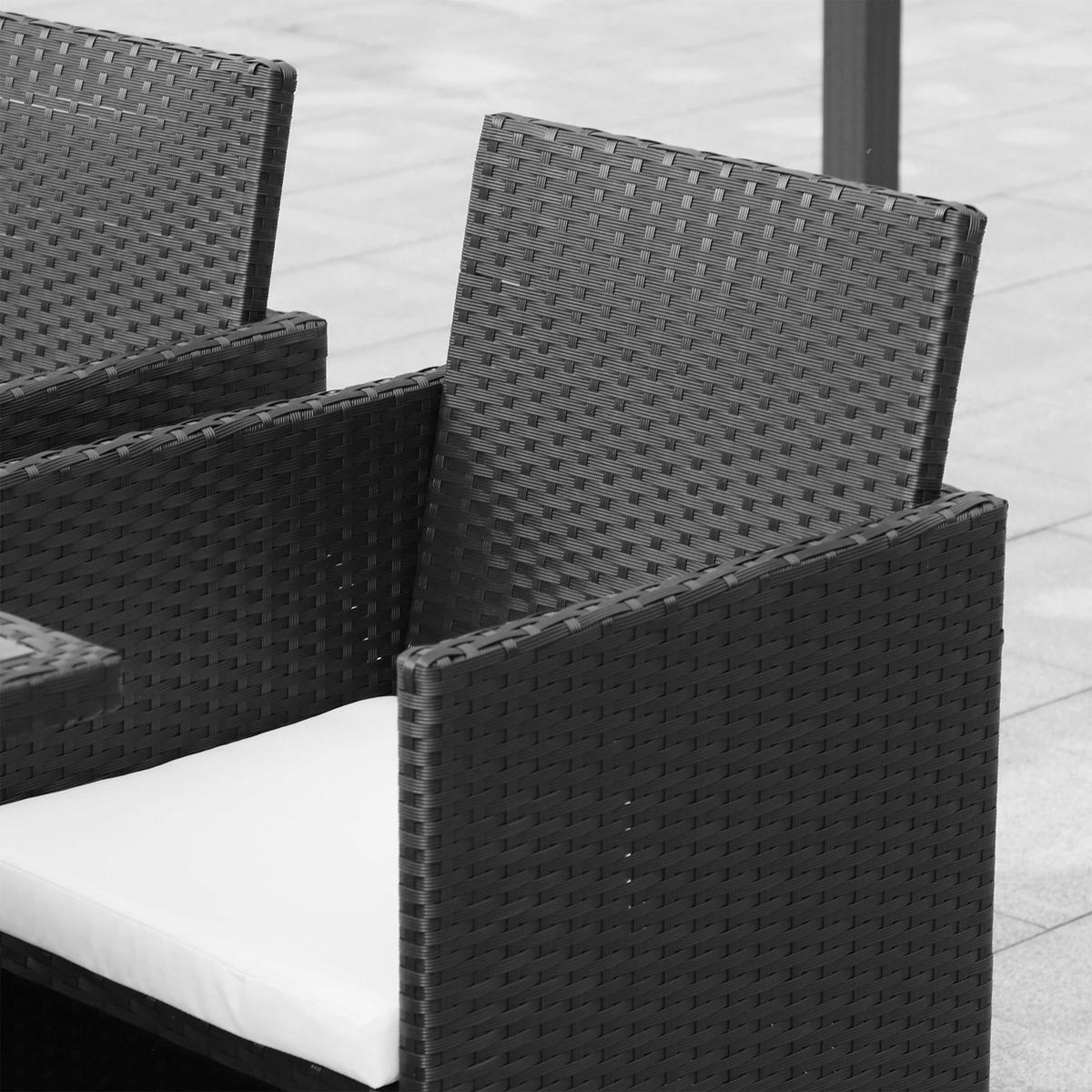 POLYRATTAN Gartenmöbel Rattan Gartenset inkl. Kissen Schwarz 109 x 109 x 72 cm - Schwarz, Kunststoff - Outsunny