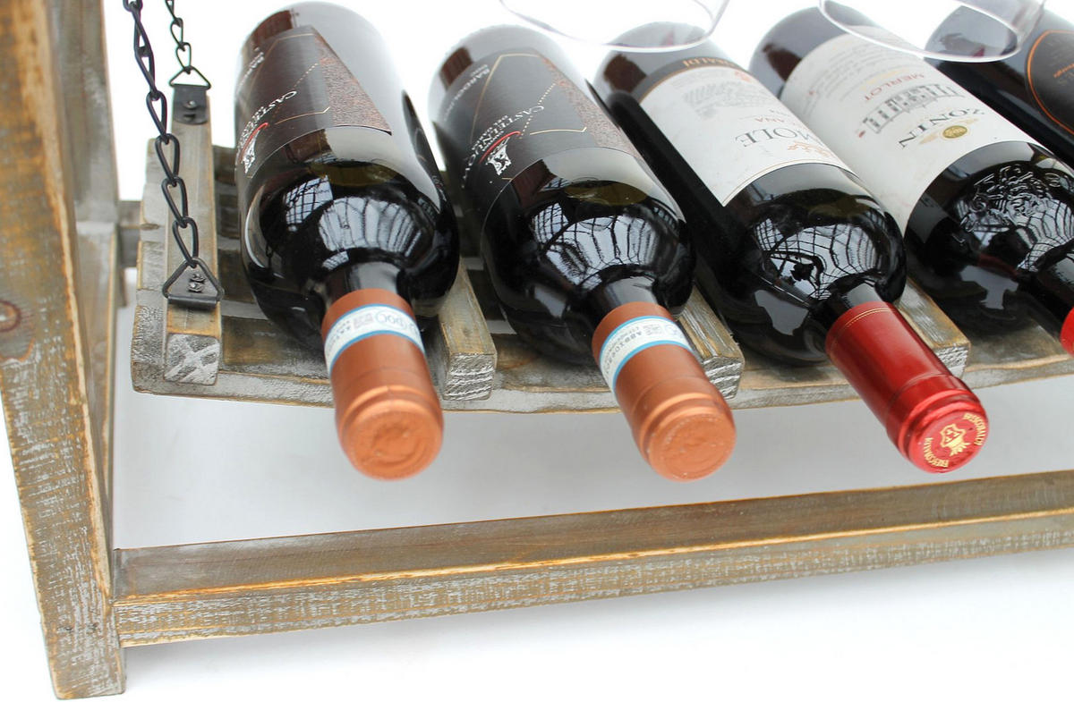 WEINREGAL mit Glashalter und Ablage Braun Holz 47 cm 9202-R - Braun, Holz (57/47/27cm) - DanDiBo