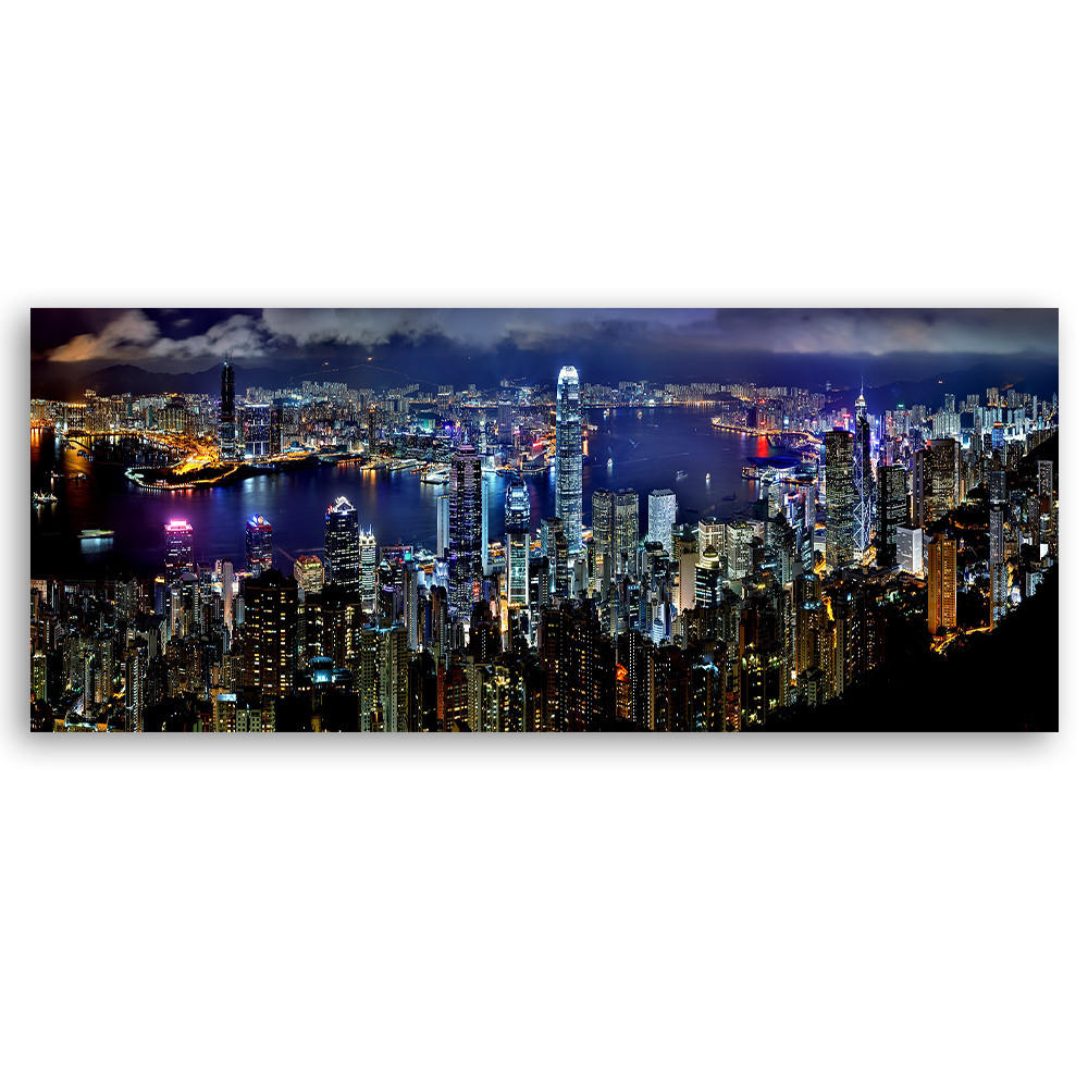 WANDBILD new york bei nacht - Blau, Textil (90/30cm) - Feeby