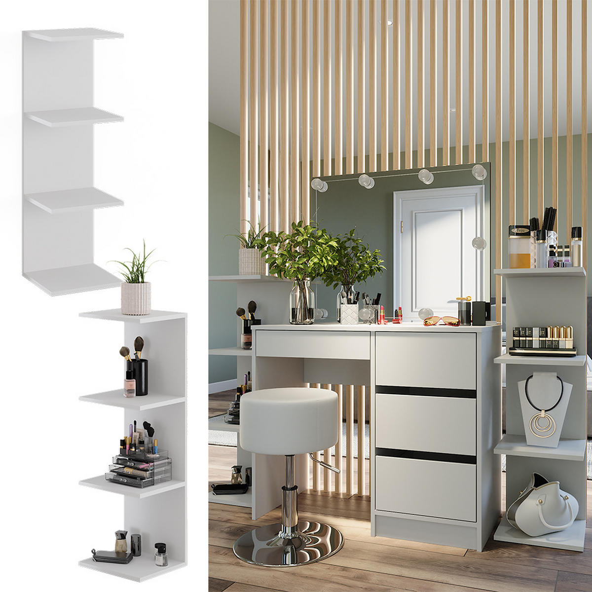WANDREGAL Paolo Weiß 30 x 95 cm 2er Set - Weiß, Holzwerkstoff (30/95/28cm) - Vicco
