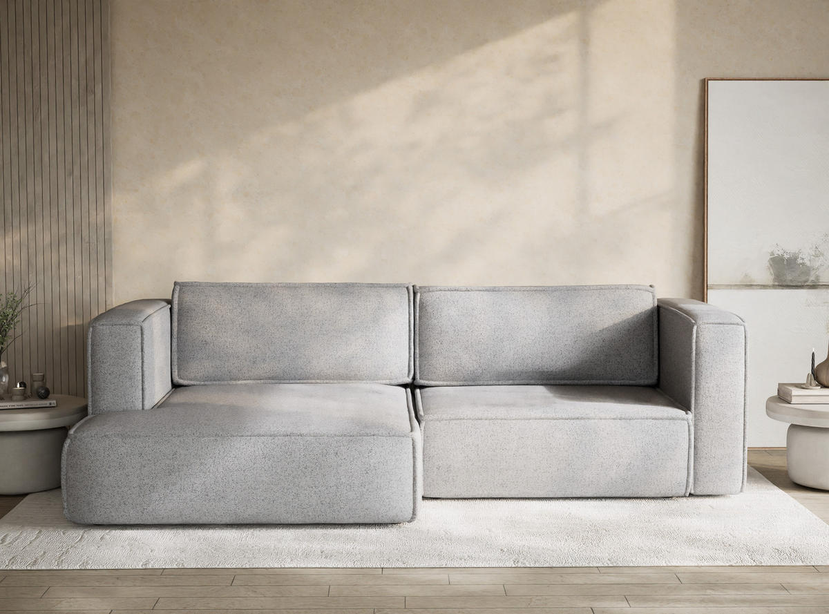 ECKSOFA MIT SCHLAFFUNKTION Velto Hellgrau Webstoff - Hellgrau/Schwarz, Holz/Holzwerkstoff (152/250cm) - Maison de Reve