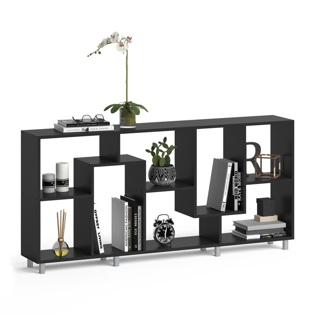 RAUMTEILER Noa Schwarz 160.6 x 67.2 cm - Schwarz, Holzwerkstoff (160.6/67.2/25cm) - Vicco