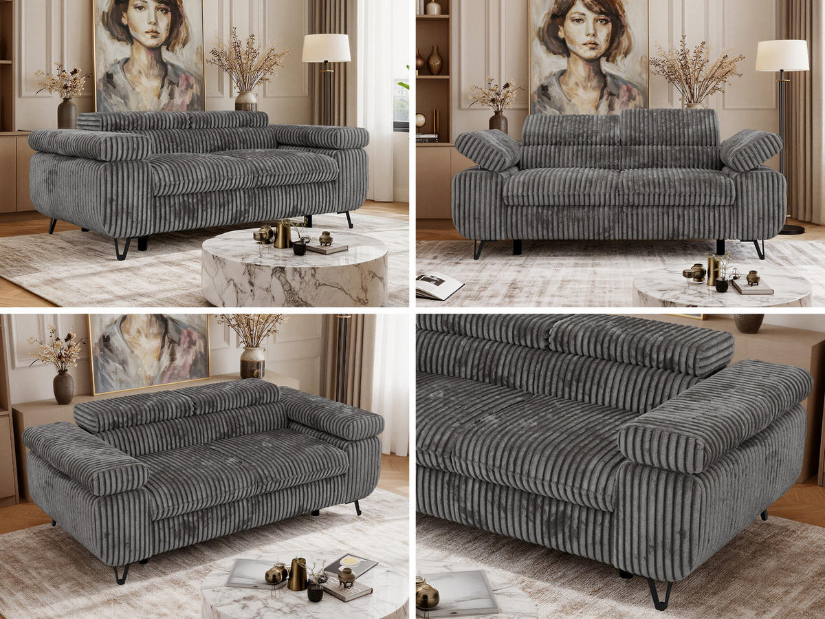 DVOUMÍSTNÁ POHOVKA PETER 2 - Šedá Manšestr - šedá/černá, kov/textil (200/76/99cm) - MKS