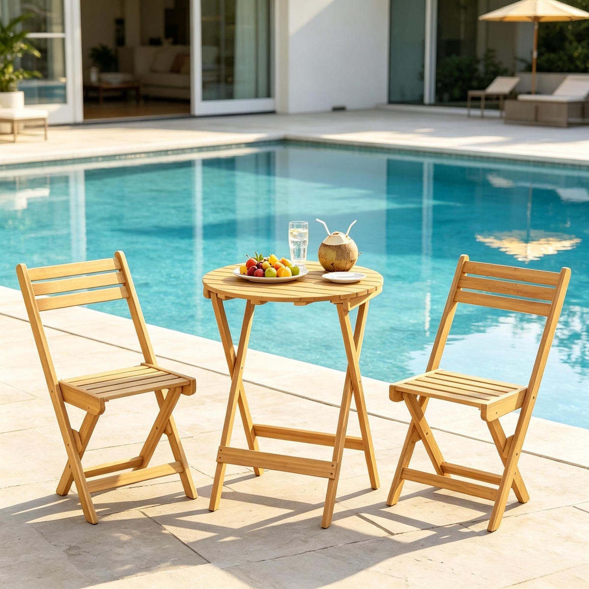 GARTENMÖBEL,KLAPPBAR 1 Tisch+2 Stühle - Beige, Holz - Vallsero