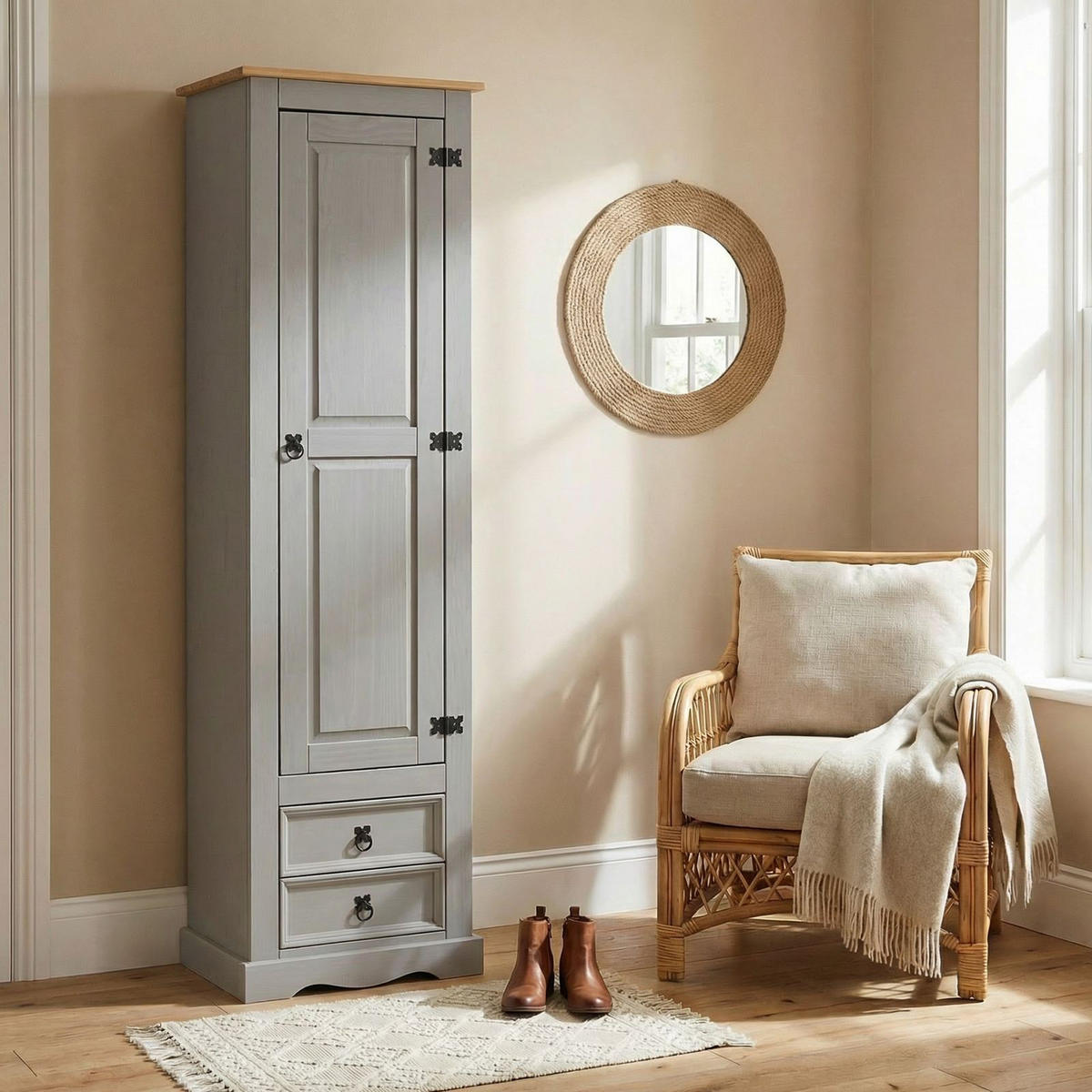 SCHUHSCHRANK TEQUILA grau/braun - Braun/Grau, Holz (53/190/38cm) - IDIMEX