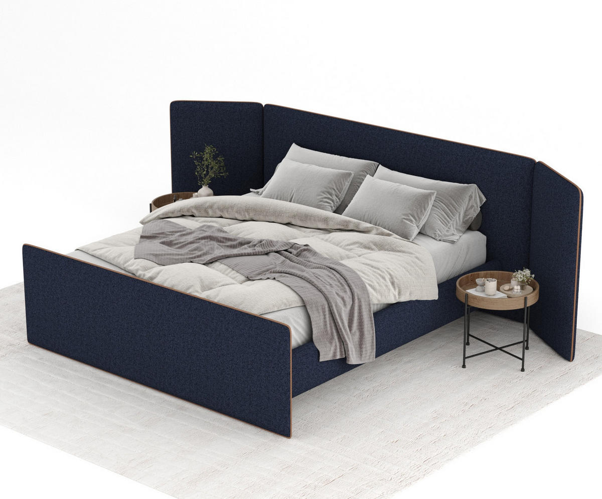 POLSTERBETT Tokyo Marineblau 160/200 cm - Naturfarben/Dunkelblau, Holz/Holzwerkstoff (160/200cm) - Maison de Reve