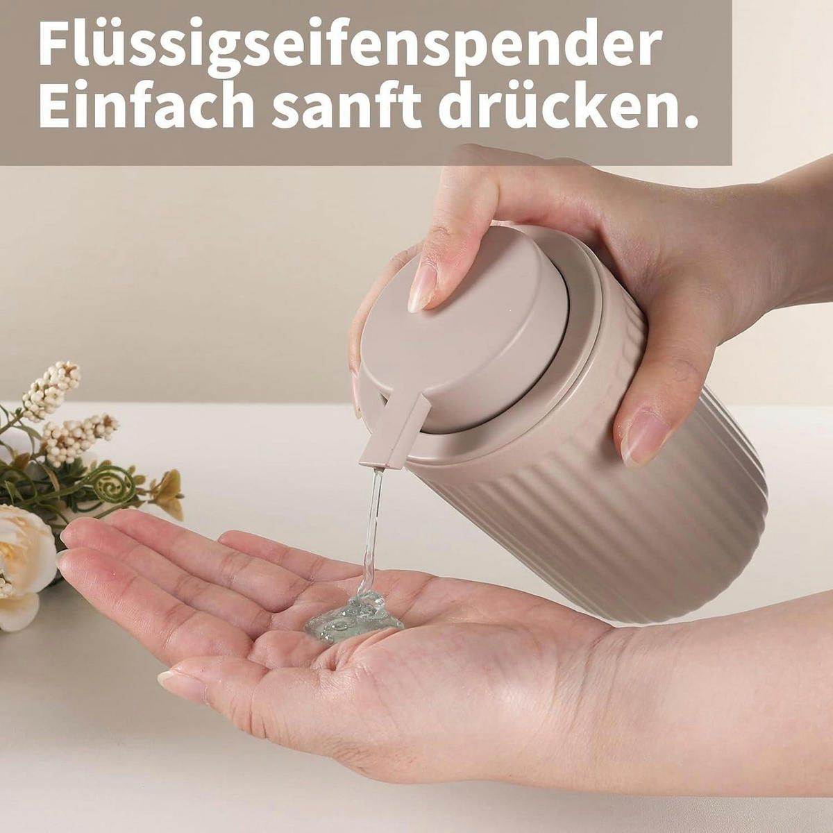 SEIFENSPENDER Keramik 350ml Streifen Khaki - Olivgrün, Keramik (8/14/8cm)