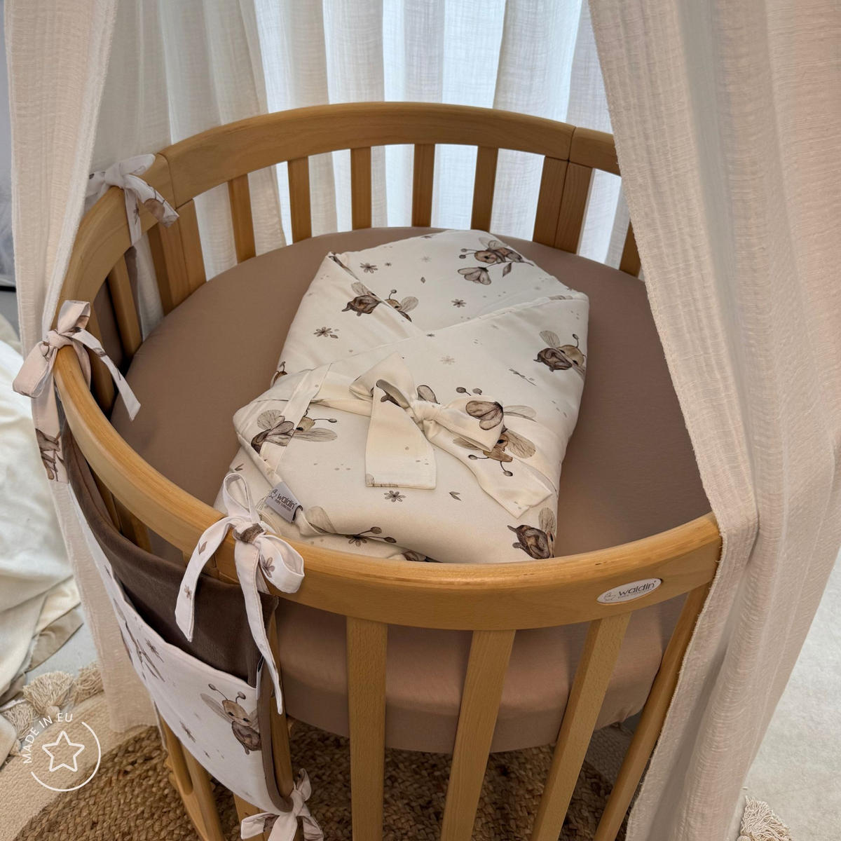 SALTEA din cocos pentru bebe 7in1 oval - alb, materiale naturale/material textil (73/73cm) - waldin