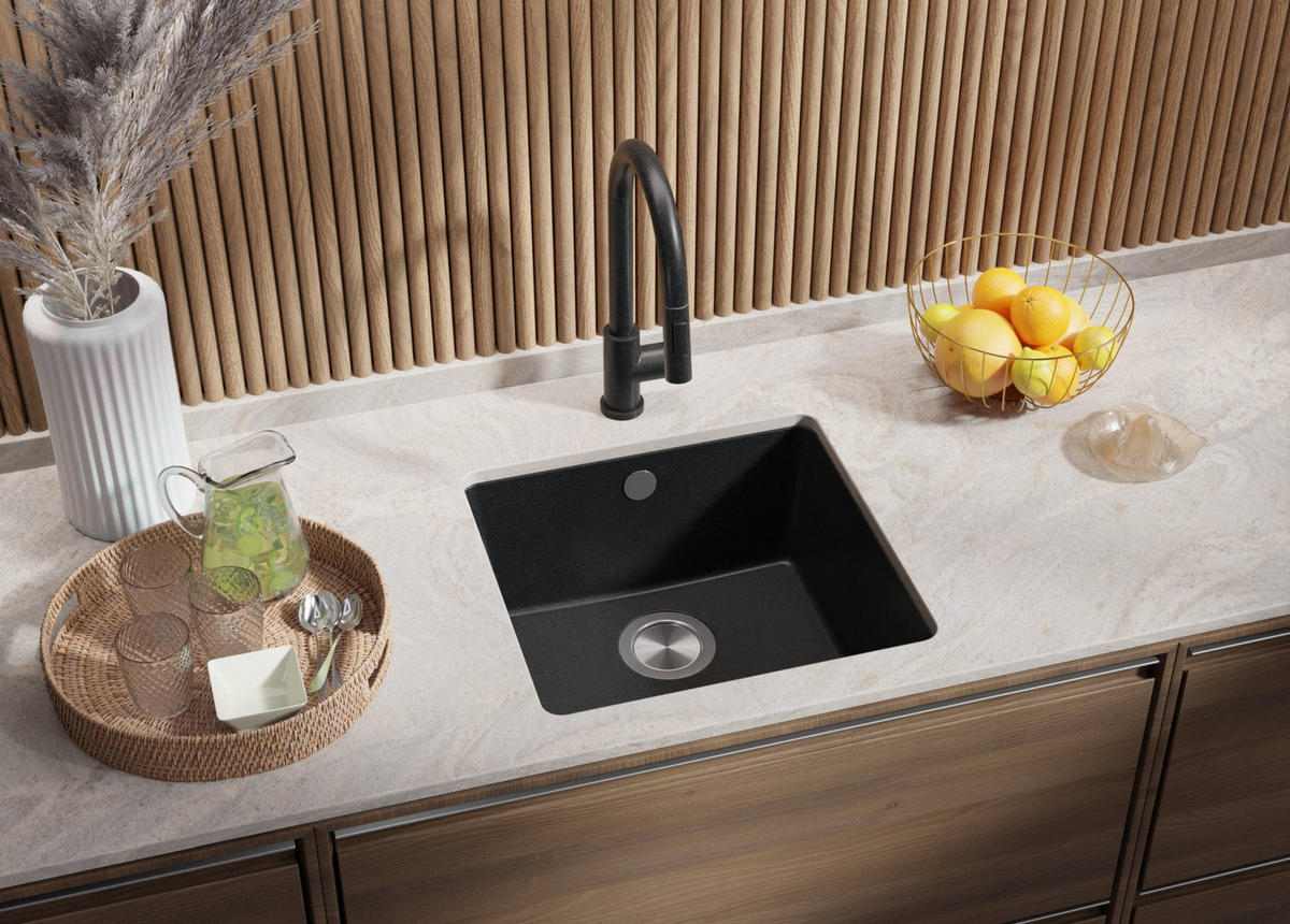 UNTERBAUSPÜLE GRANIT Venedig Easy, 2-er set Anthrazit 46/44 cm 1 Becken + Ablauf-Set ab 50er Unterschrank - Chromfarben/Anthrazit, Kunststoff (46/20/44cm) - Primagran