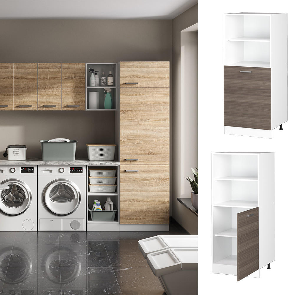 HOCHSCHRANK R-Line Grau 60 cm mit offenen Regalen, und Tür - Weiß/Grau, Holzwerkstoff (60/143/57.2cm) - Vicco