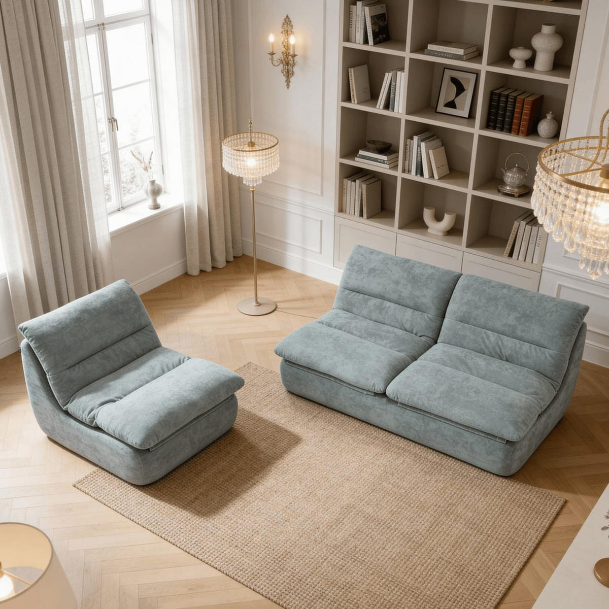 SITZGARNITUR Nuvia Sofa und Sessel Salbei und Salbei - Salbeigrün, Textil (160/73/100cm) - COCO Living