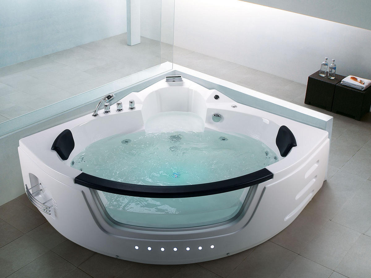 WHIRLPOOL BADEWANNE mit LED 155x214x60 cm weiß Martinica - Weiß, Kunststoff (155/60/214cm) - Beliani