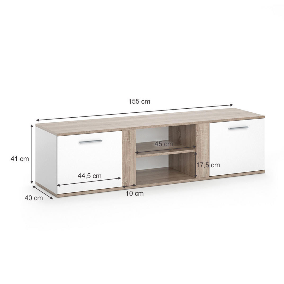 LOWBOARD Novelli Sonoma 155 x 41 cm - Weiß/Sonoma Eiche, Holzwerkstoff (155/41/40cm) - Vicco