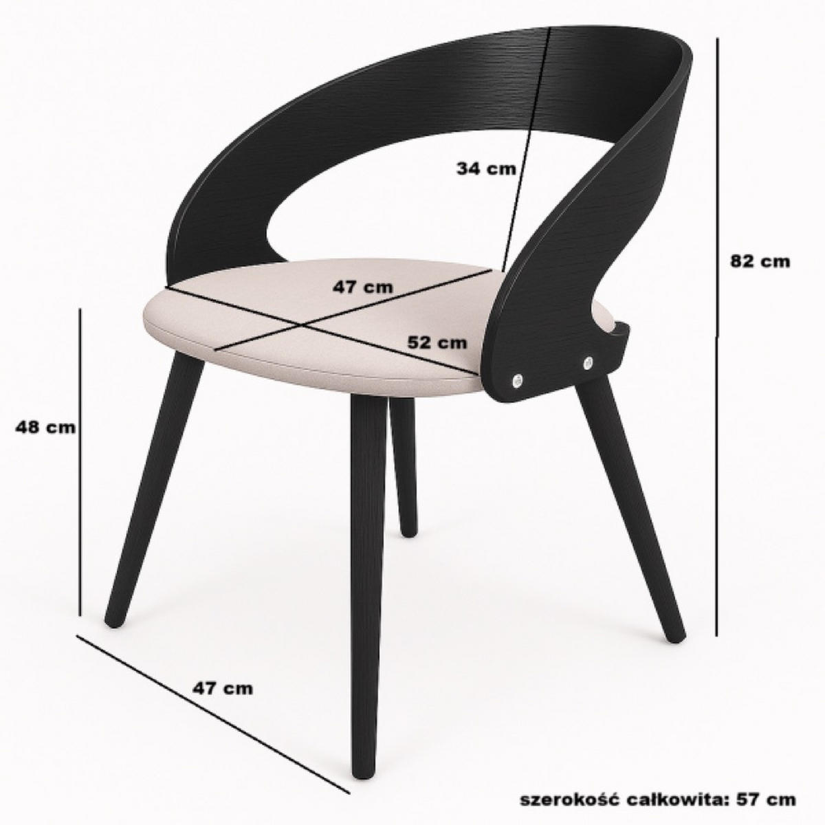 STUHL Schwarz 105 - Schwarz, Holzwerkstoff (52/48/47cm) - Sepro Meble