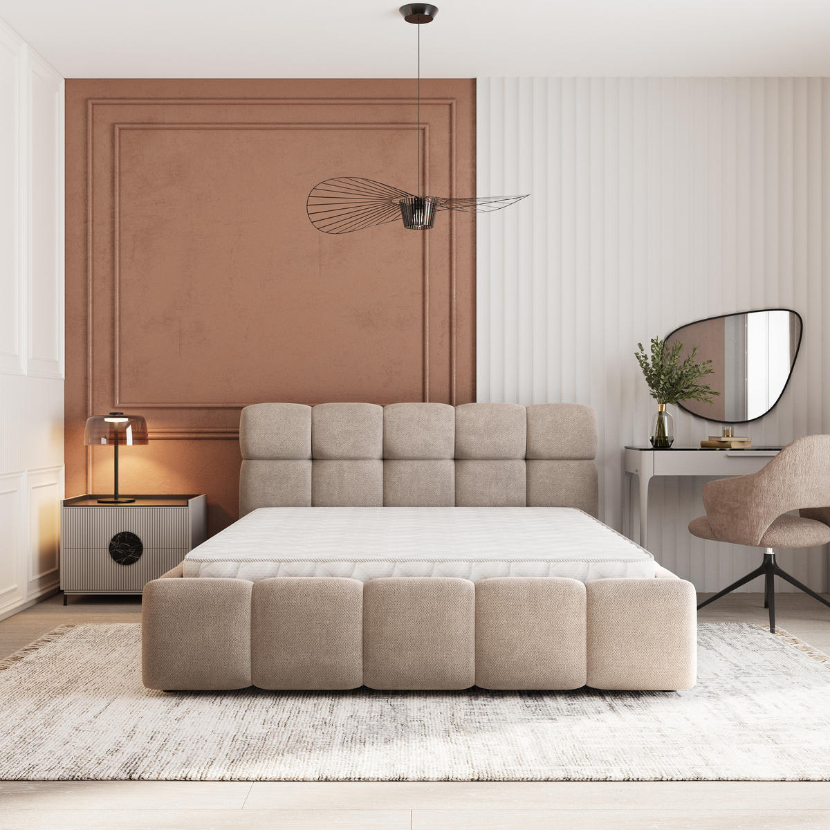 POLSTERBETT FARU SR 180x200 cm mit Bettkästen - Beige - Beige, Holz (180/200cm) - MASSENO