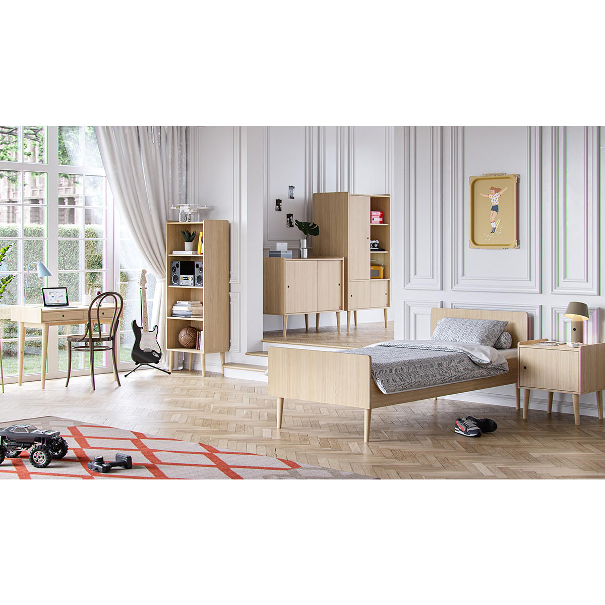 SCHREIBTISCH mit 2 Schubladen im Eiche-Dekor L96 cm - Retro - Eichefarben, Holzwerkstoff (96/51/78cm) - Calicosy