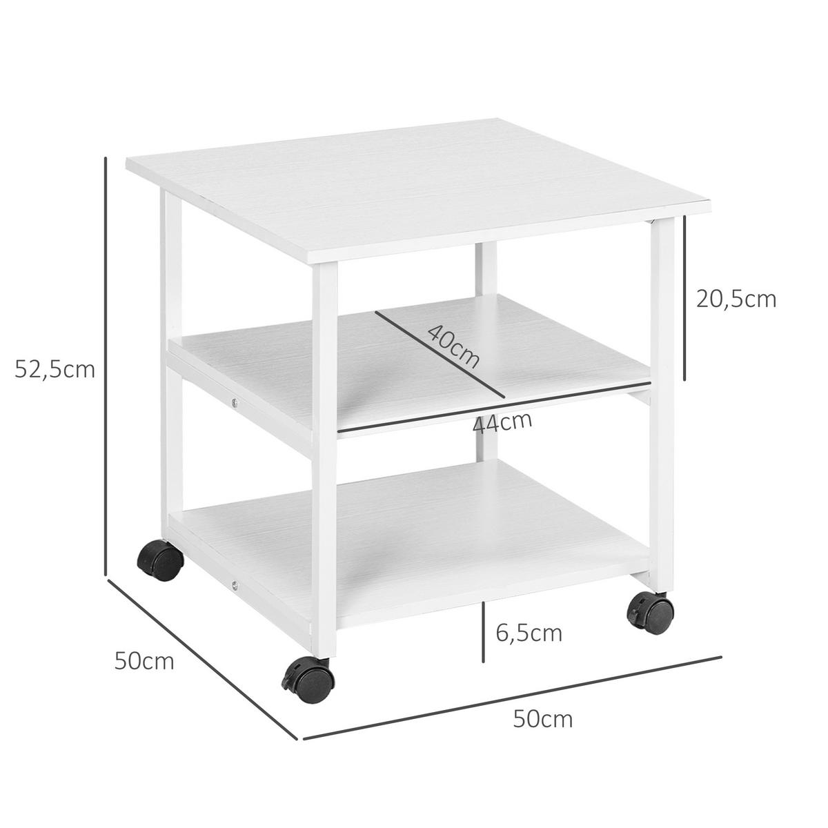 DRUCKERTISCH mit Rolle, Druckerständer mit 3-Ebene, Druckerhalter, Druckerwagen - Weiß, Holzwerkstoff/Metall (50/52.5/50cm) - HOMCOM
