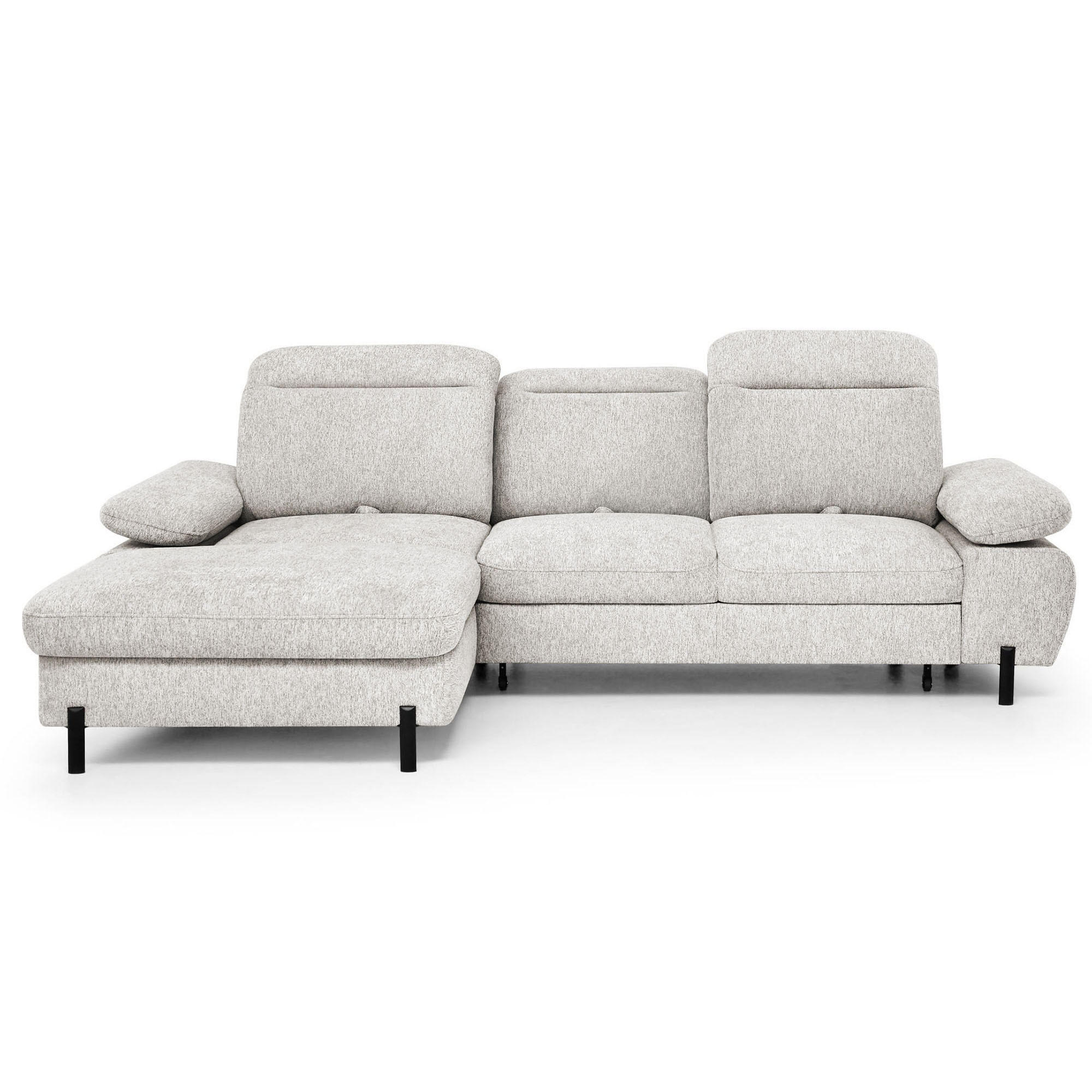Beautysofa ROZKLÁDACÍ ROHOVÁ SEDACÍ SOUPRAVA Sora Mini s nastavitelnými opěrkami hlavy a funkcí spaní, žinylková látka, béžová, levá