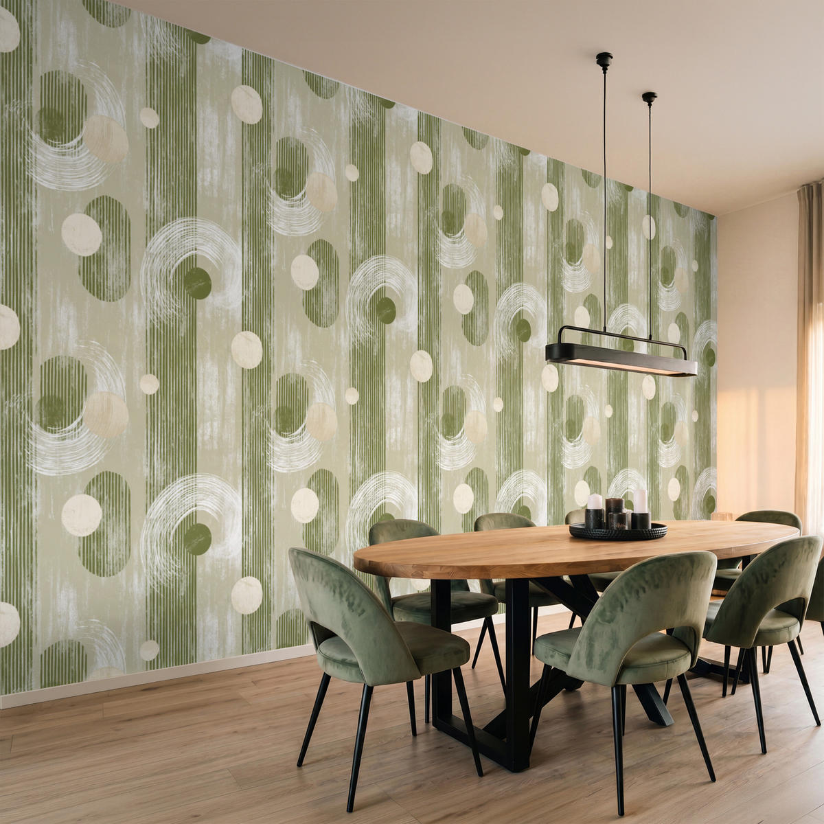 TAPETE - Künstlerisch - Modern - Grün - 500x240 cm - Olivgrün, Papier (500/240cm) - OnlyWow
