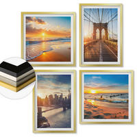 WANDBILDER 4er Set - 50x50 cm & 40x60 cm Goldrahmen - Brücken, Sonnenuntergänge, Stadt - Goldfarben, Kunststoff (50/50cm) - ArtPrintCave