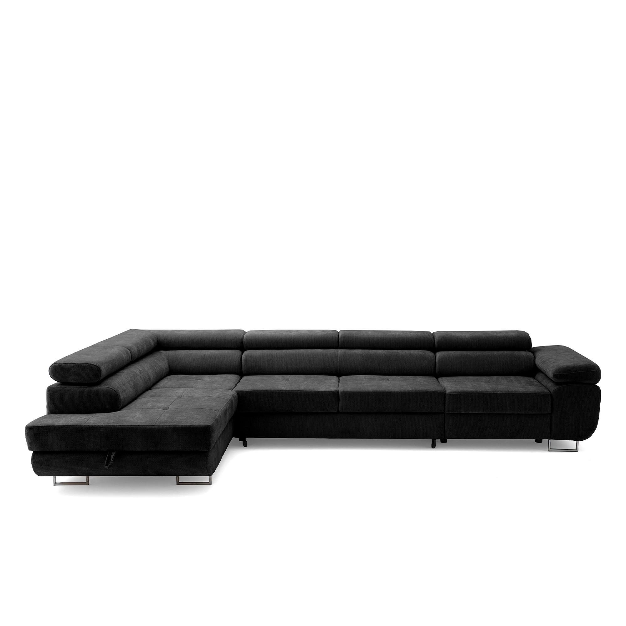 ECKSOFA WILD MAXI L Links mit Schlaffunktion 125x195 Chenille Schwarz - Chromfarben/Schwarz, Holz/Textil (350/203cm) - Muffo
