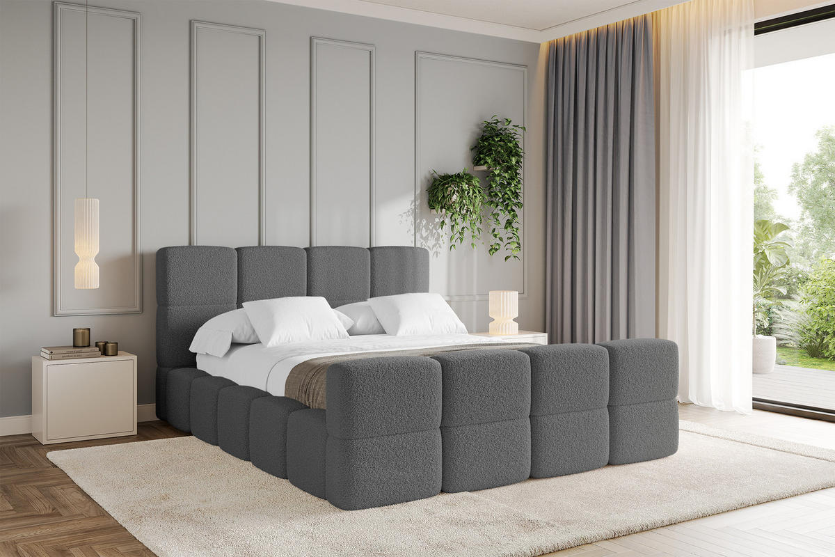 POLSTERBETT mit Bettkasten und Lattenrost, Bett mit Matratze H3/H4, Kopfteil, Boxbett, Doppelbett mit Stauraum - NATA-Z 120x200 Grau - Grau, Holzwerkstoff/Textil (120/200cm) - ALTDECOR