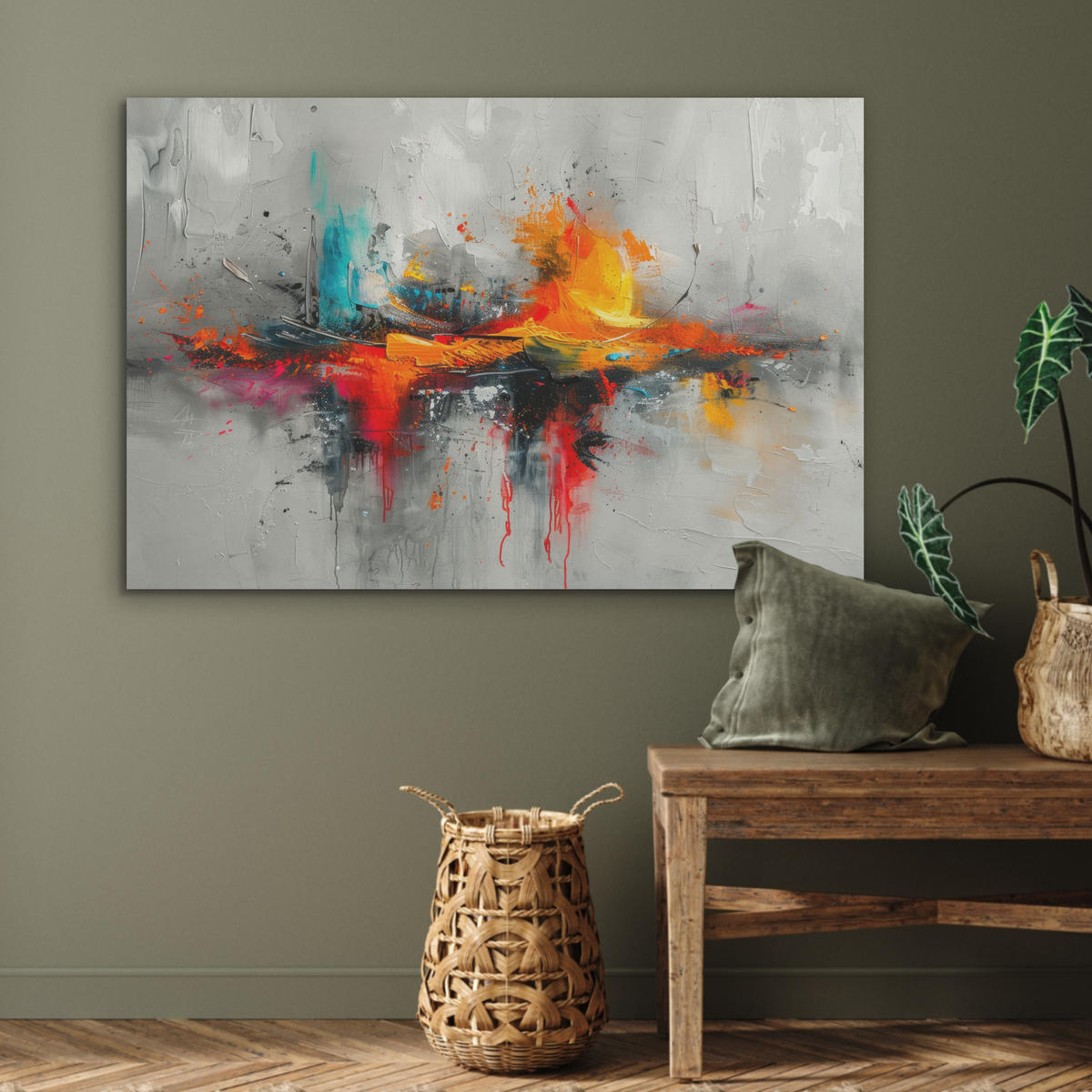 AKUSTIKBILD Moderne Kunst - Orange - Grau - Abstrakt Akustikpaneele 90x60 cm - Hellgrau, Kunststoff (90/60/0.9cm) - MuchoWow