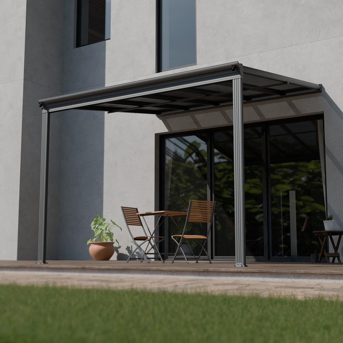TERRASSENDACH Borneo Aluminium 3x3m dunkelgrau - Dunkelgrau, Metall (312/278/303cm) - Juskys