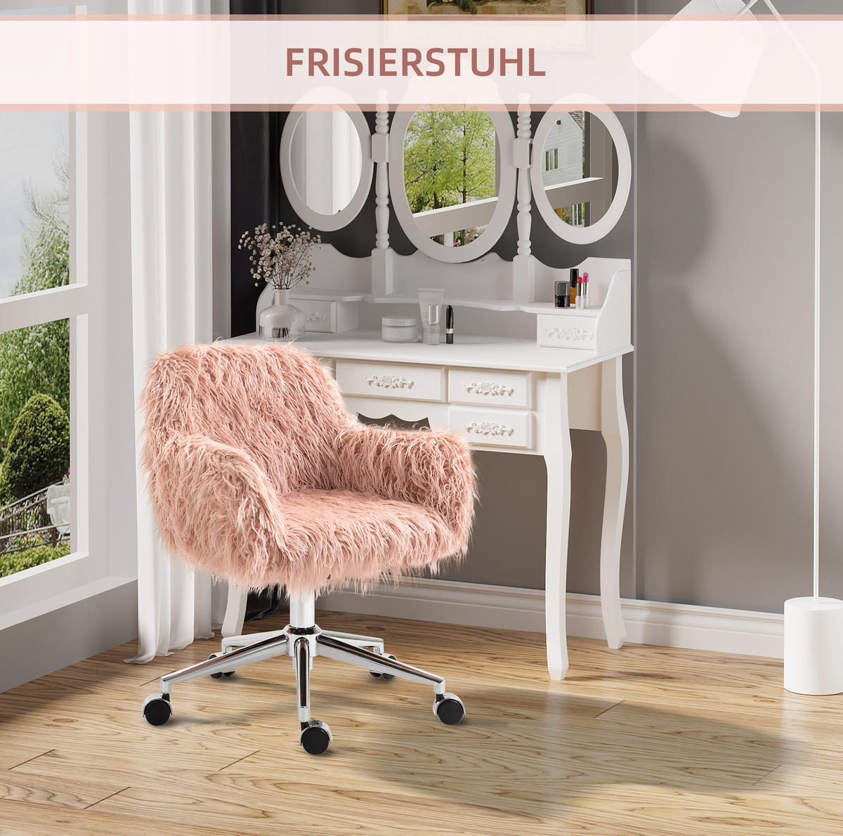 DREHSTUHL 60/57/75-85 cm pink aus Nylon höhenverstellbar - Pink, Kunststoff (60/85/57cm) - OKWISH