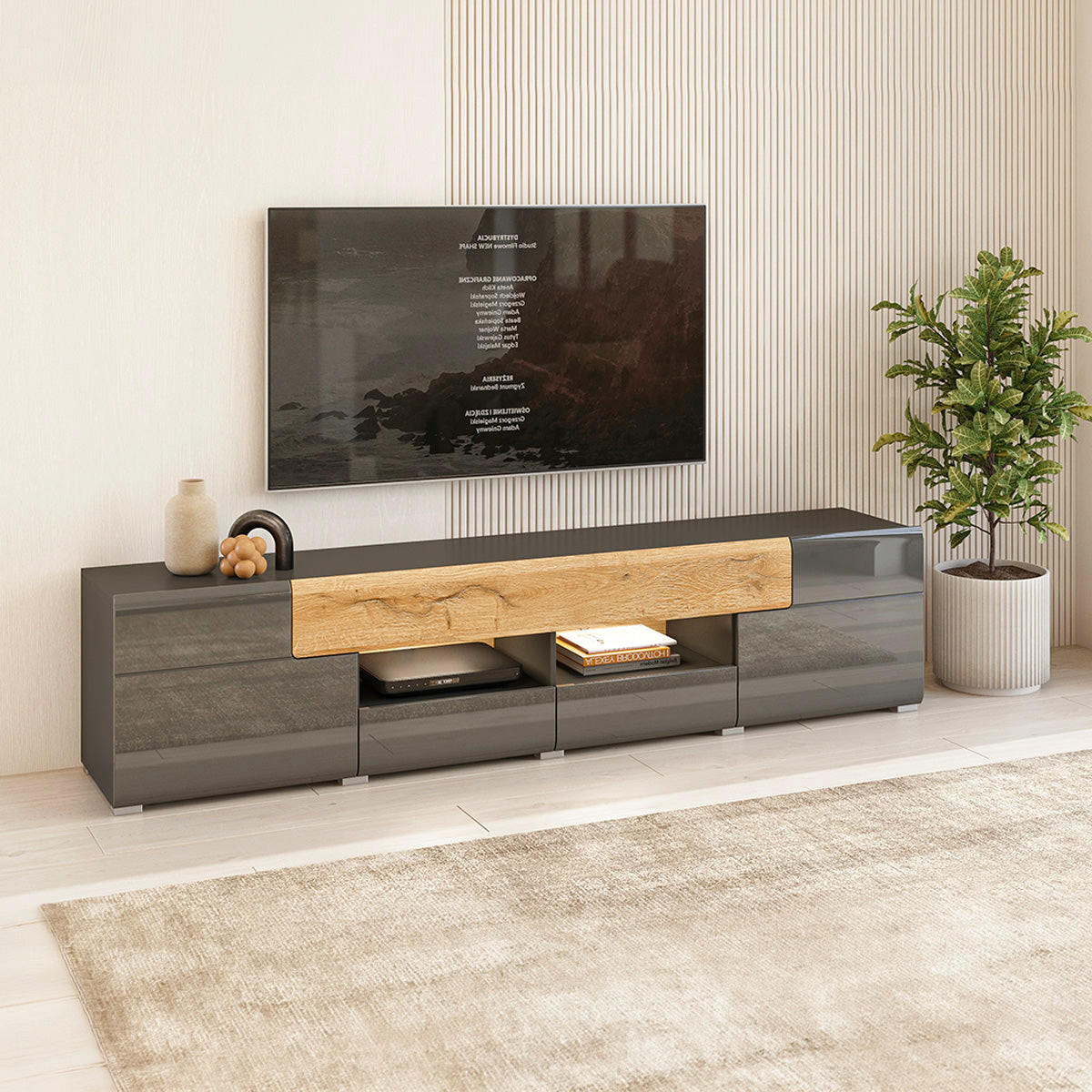 TV-MÖBEL Jules Grau und Holz - Grau, Holzwerkstoff (208/47/39cm) - Petits-meubles