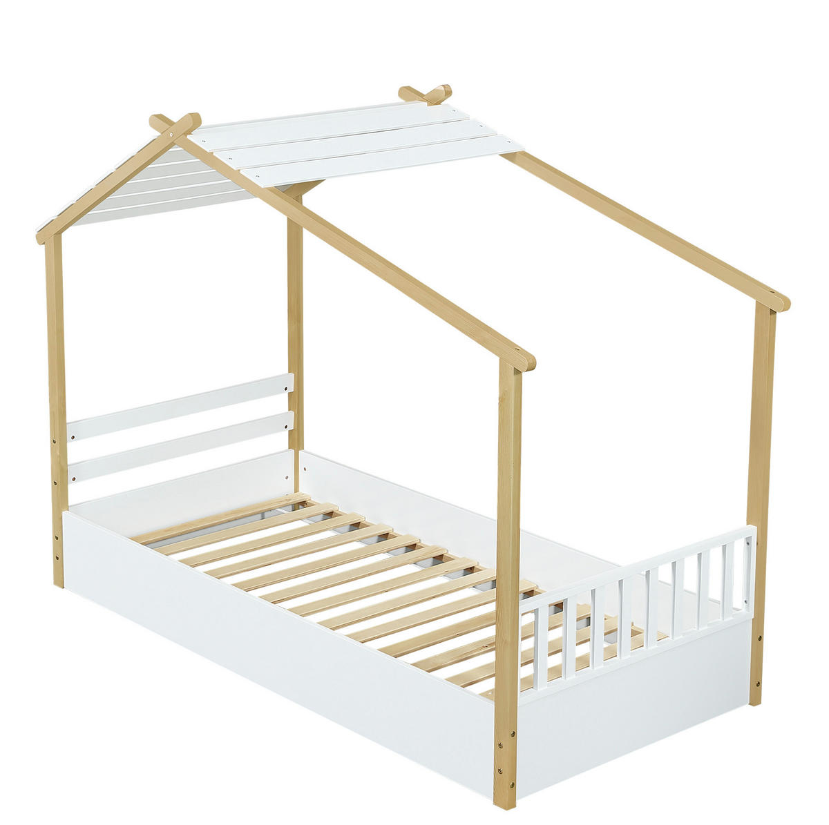 KINDERBETT 90/190 cm in Hausform aus Kiefer/MDF – Weiß/Natur - Weiß, Holz (90/200cm) - BEAOK