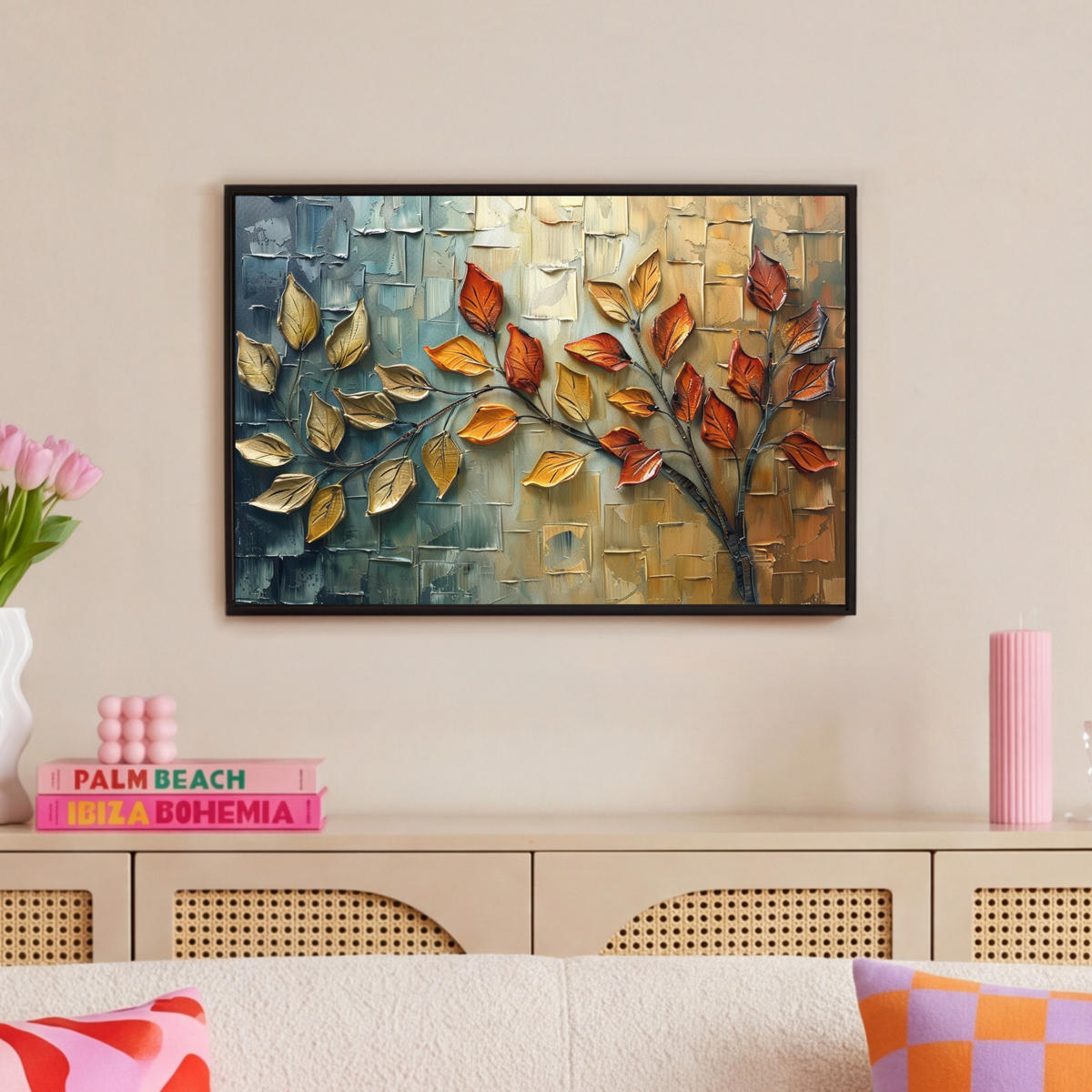 LEINWAND Bilder mit Rahmen - Baum - Abstrakt - Natur - Kunst - 60x40 - Goldfarben, Textil (60/40cm) - MuchoWow