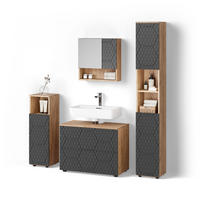 BADMÖBEL-SET Ronco Anthrazit gestreift 4 Teile, mit Schubladenschrank und Hochschrank - Anthrazit/Eiche Wotan, Holzwerkstoff (80/58/41cm) - Livinity®