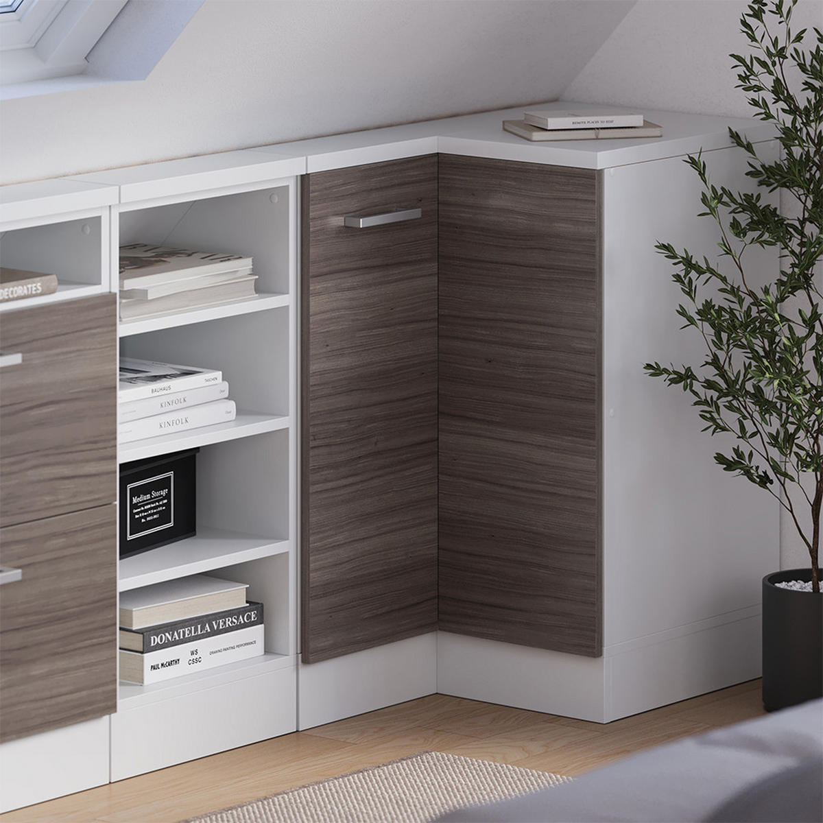 DACHSCHRÄGENSCHRANK ECKSCHRANK Rion Edelgrau/Weiß 75.6 x 81.6 cm mit 1 Tür - Weiß/Grau, Holzwerkstoff (75.6/81.6/75.6cm) - Vicco