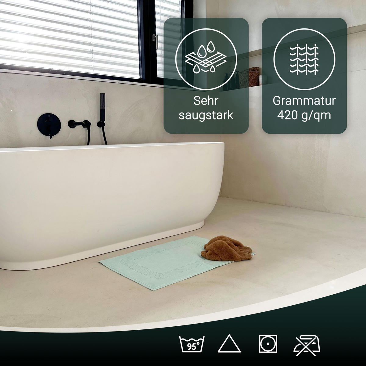 BADEMATTE, 2er-Set, 50x70 cm, 100% Baumwolle, Blau - Grün, Textil (50/70cm) - Zollner