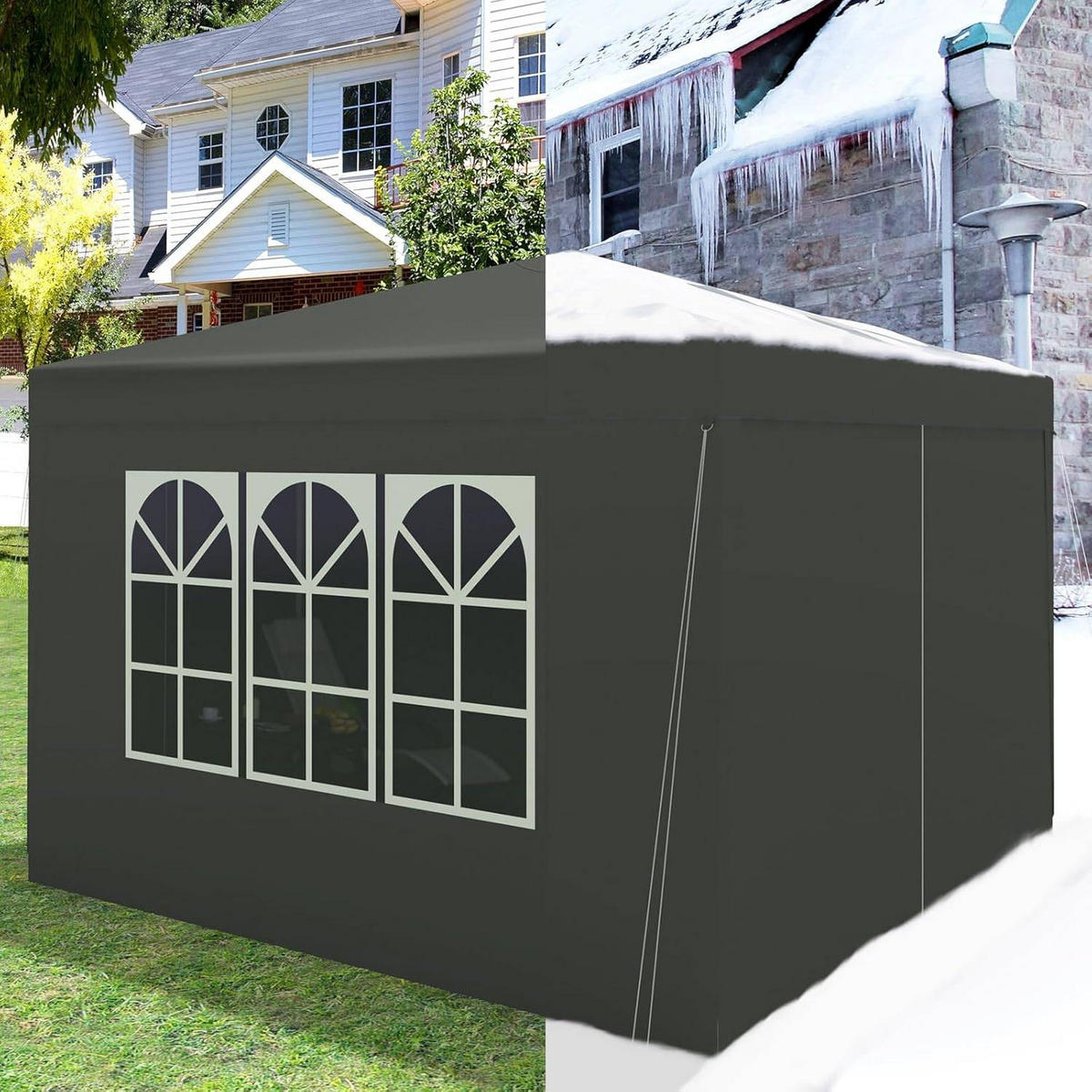 PAVILLON Pop-Up wasserdichter Faltpavillon, aus Oxford Metallrahmen 3 x 3 m - Grau, Metall (300/300/260cm) - Woltu