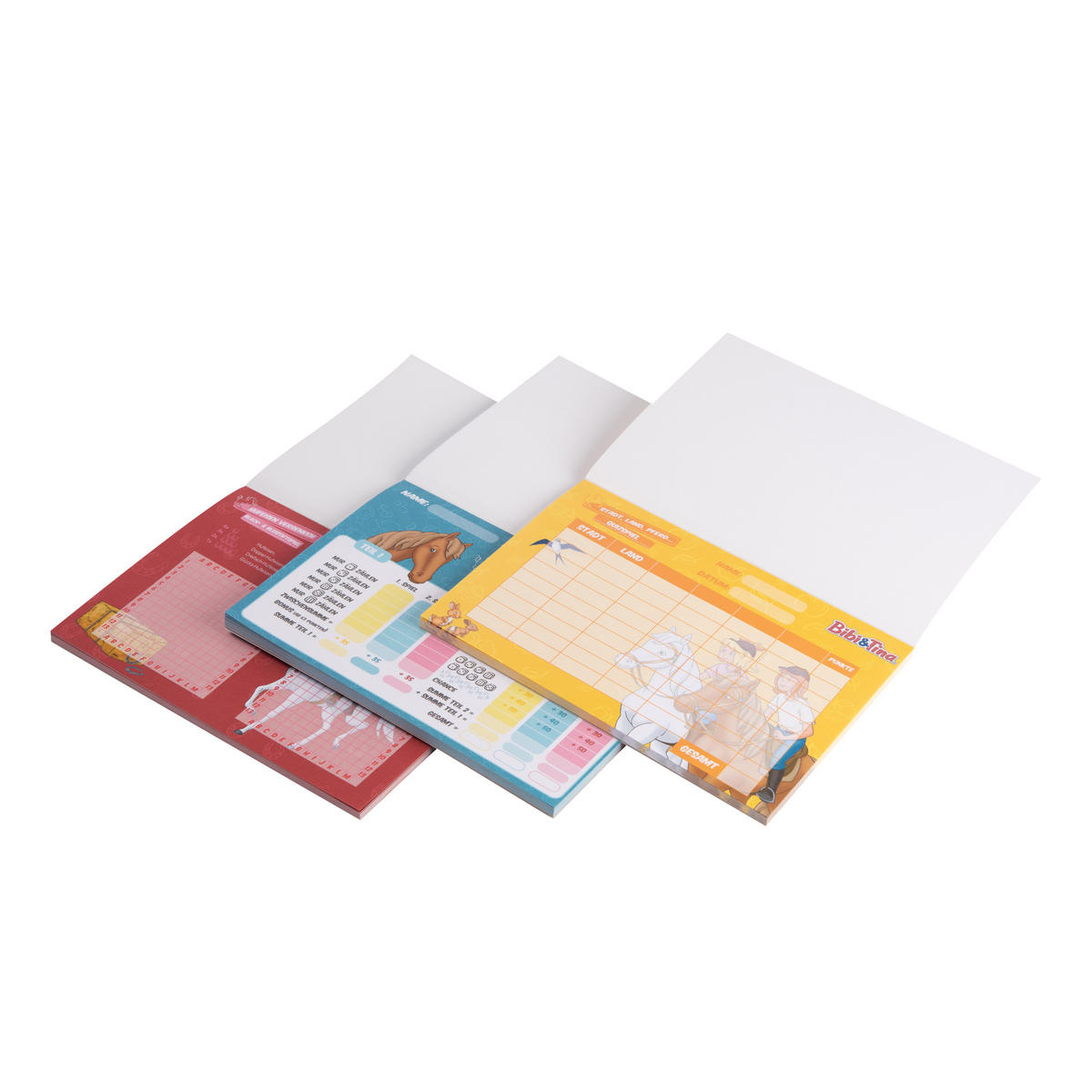 REISESPIEL Bibi & Tina Spielblock 3er Set (Hufeisen versenken, Knuffel, Stadt, Land, Pferd) je 50 Blatt - Multicolor, Papier (21/14.8cm) - United Labels