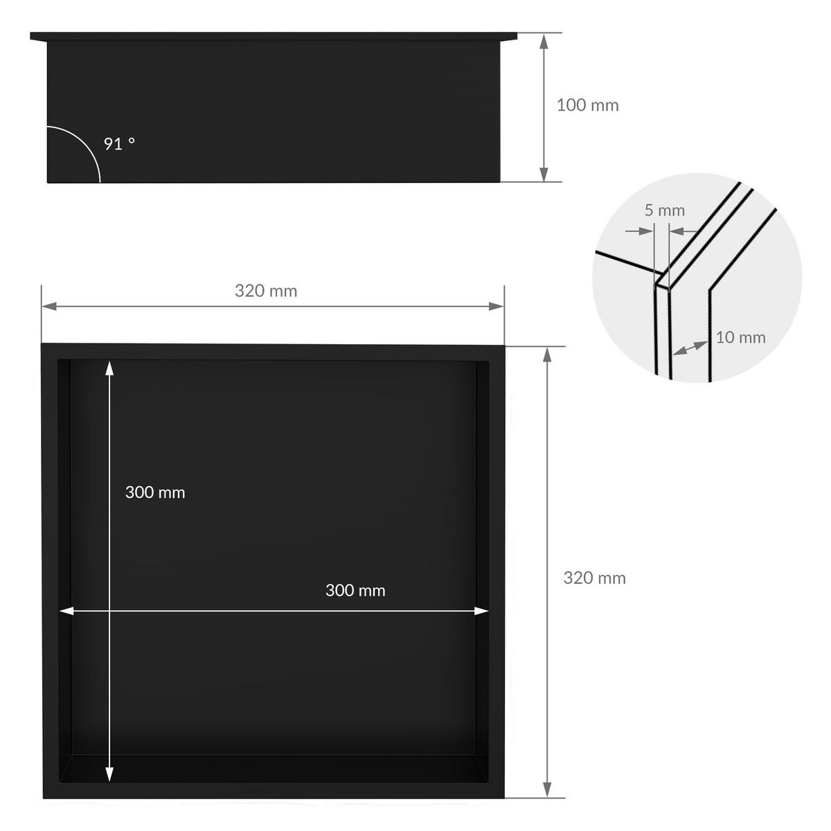 DUSCHNISCHE Schwarz 30/30 cm - Schwarz, Metall (32/10/32cm) - LuxeBath