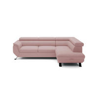 ECKSOFA Raven L mit Schlaffunktion und Bettkasten, Freistehend, Polstersofa mit Verstellbaren Kopfstützen, 257x198x96 cm – Rechte, Puderrosa - Rosa, Holz/Textil (256/198cm) - DomoHome