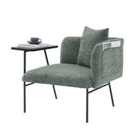 SESSEL Chenille Smaragdgrün mit Beistelltisch und Seitentaschen - Grün, Textil/Metall (86/71/72cm) - WISHDOR
