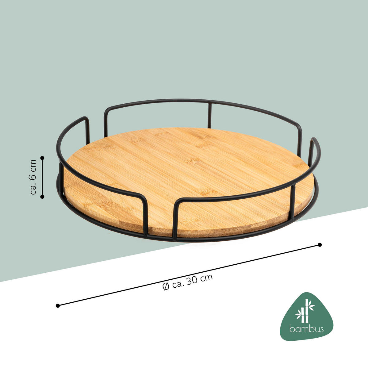 DREHTELLER Bambus/Metall schwarz - Schwarz, Metall (30/6/30cm) - eluno