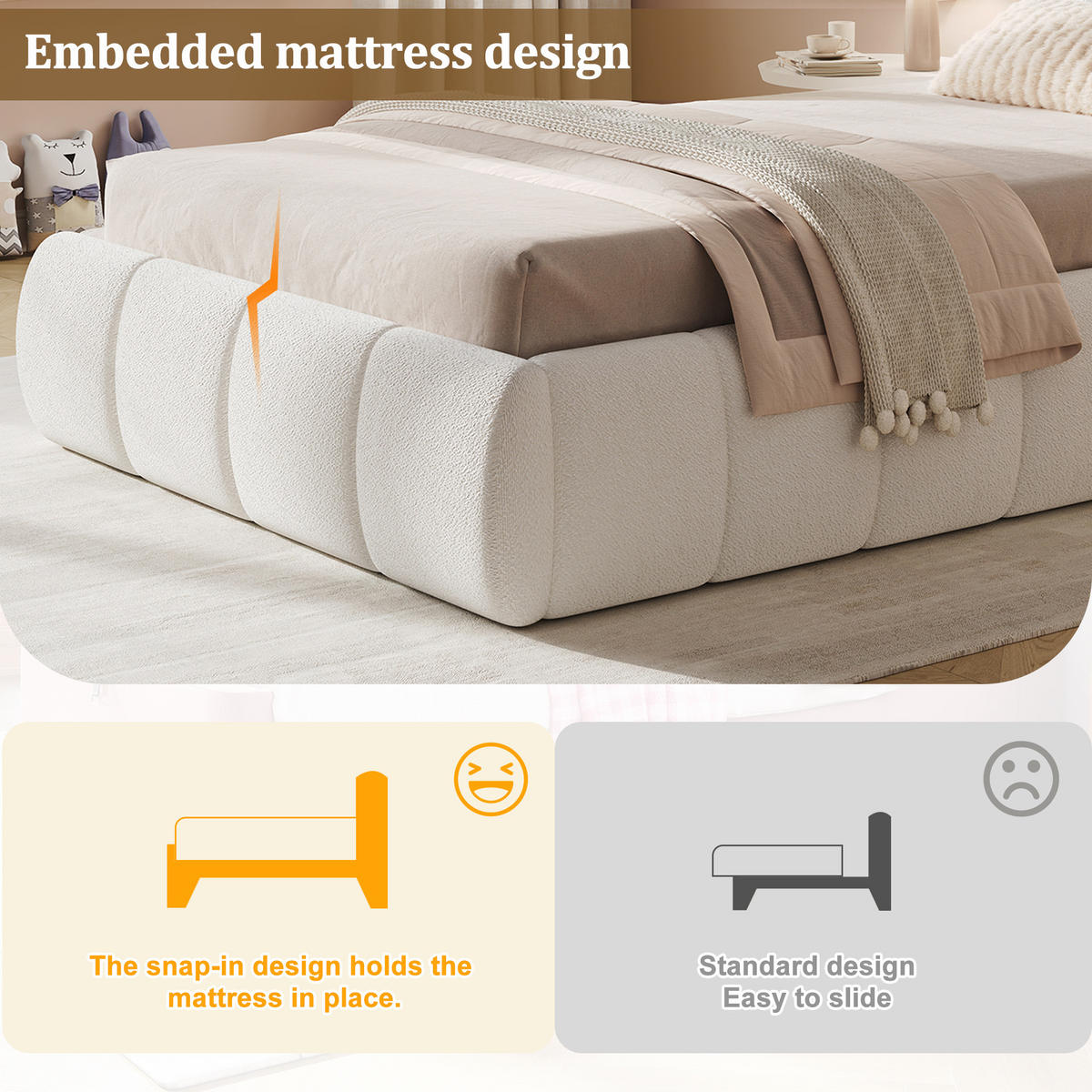 POLSTERBETT mit Stauraum 90x200 cm Bouclé Beige - Beige, Metall (90/200cm) - Meubliv