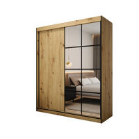 SCHIEBETÜRENSCHRANK MODENA 2 180, 2-türig Kleiderschrank mit 1 Spiegel, Moderne Garderobe, Schrank in Größe: 180 x 216 x 65 cm - Schwarz/Braun, Holzwerkstoff (180/216/65cm) - O-Sofa