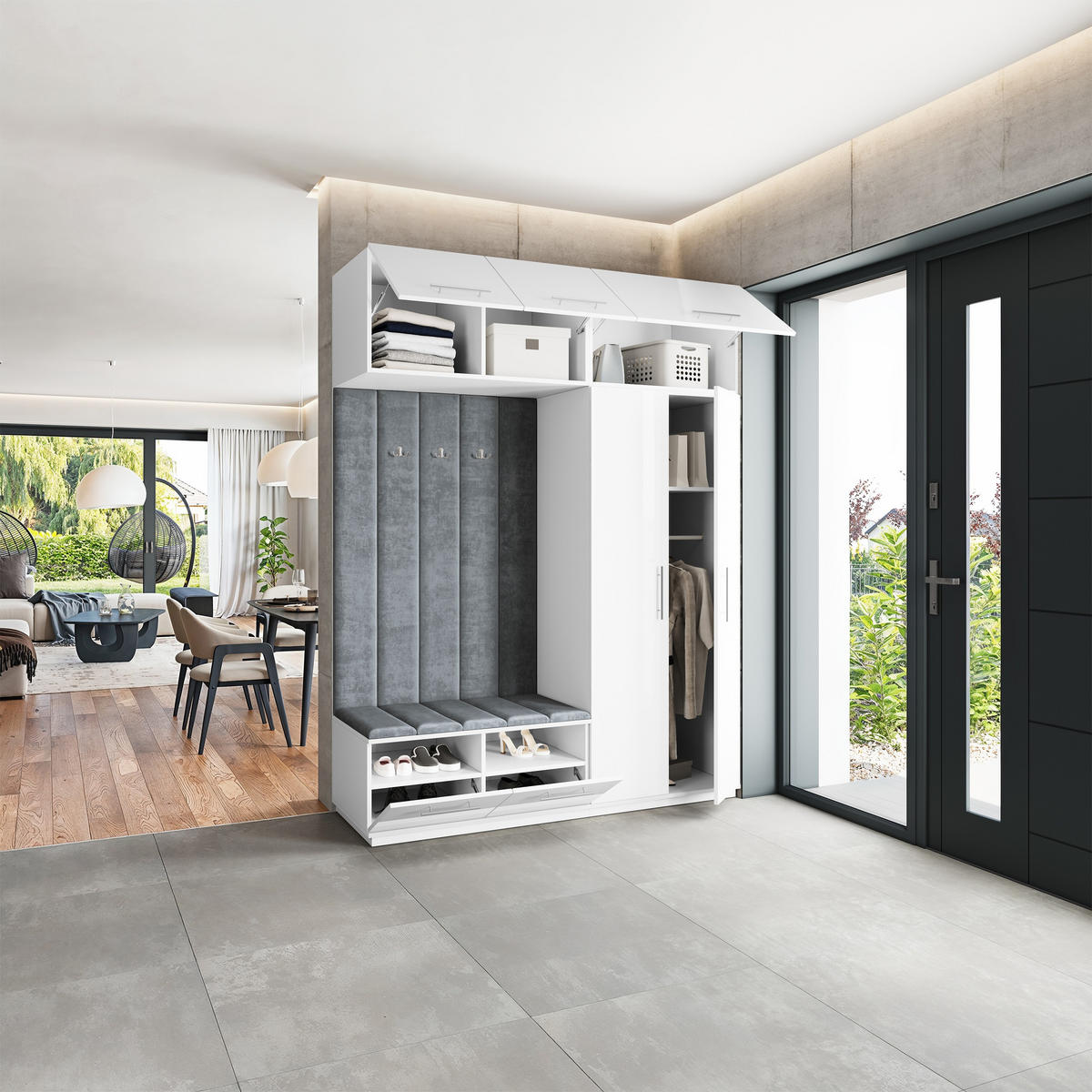 GARDEROBENSCHRANK REMA 180/240/60 cm Modern Garderobe-Set Weiß - Weiß/Grau, Holzwerkstoff (180/240/60cm) - MASSENO